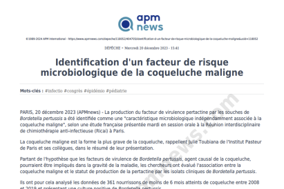 Identification d'un facteur de risque microbiologique de la coqueluche maligne