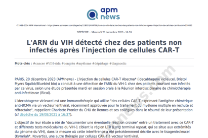 L'ARN du VIH détecté chez des patients non infectés après l'injection de cellules CAR-T